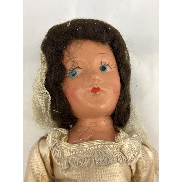 Vintage Bisque Bride Doll 11" Brunette Blue Eyes 1930s-1940s RARE - Picture 10 of 16